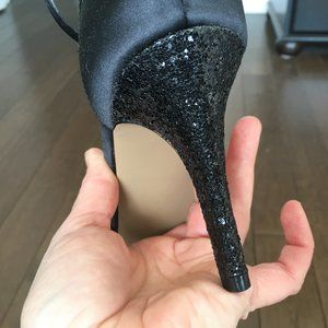 Expression - Black satin sandals with sparkle heels